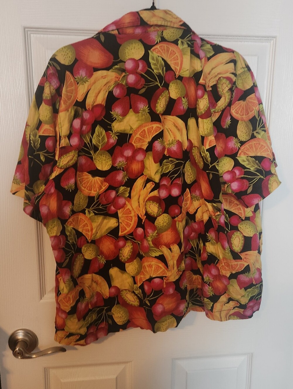 Erika Fruit Print Blouse in Black, Yellow, Pink 1X - Picture 2 of 3